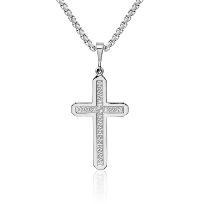 14K Solid White Gold Latin Mexican Holy Cross Necklace Religious Chain Pendant Jesus Christ Charm