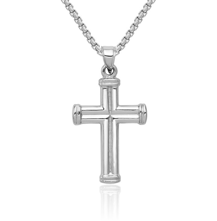14K Solid White Gold Latin Mexican Holy Cross Necklace Religious Chain Pendant Jesus Christ Charm