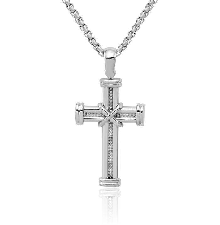 14K Solid White Gold Latin Mexican Holy Cross Necklace Religious Chain Pendant Jesus Christ Christian Charm