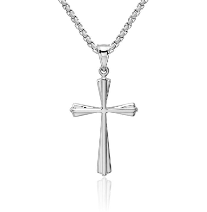 14K Solid White Gold Holy Cross Necklace Religious Chain Pendant Jesus Christ Charm