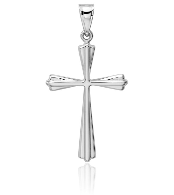14K Solid White Gold Holy Cross Necklace Religious Chain Pendant Jesus Christ Charm