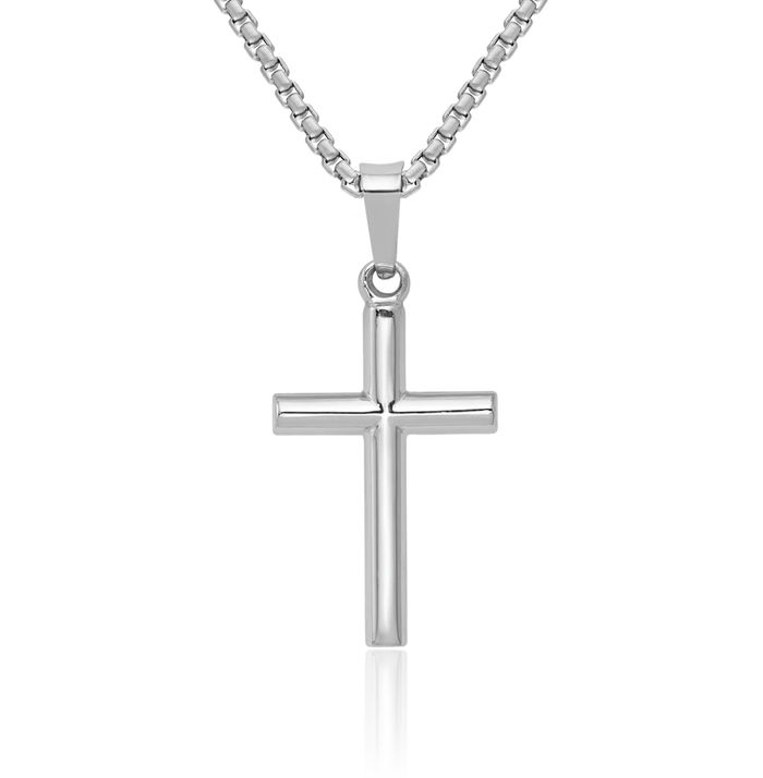 14K Solid White Gold Latin Mexican Holy Cross Necklace Religious Chain Pendant Jesus Christ Christian Charm