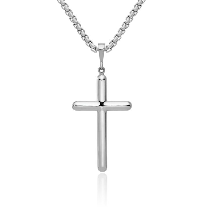 14K Solid White Gold Latin Mexican Holy Cross Necklace Religious Chain Pendant Jesus Christ Charm