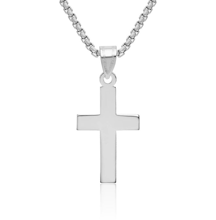 14K Solid White Gold Latin Mexican Holy Cross Necklace Religious Chain Pendant Jesus Christ Charm