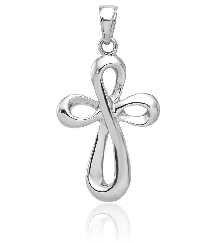 14K Solid White Gold Holy Cross Necklace Religious Chain Pendant Jesus Christ Charm