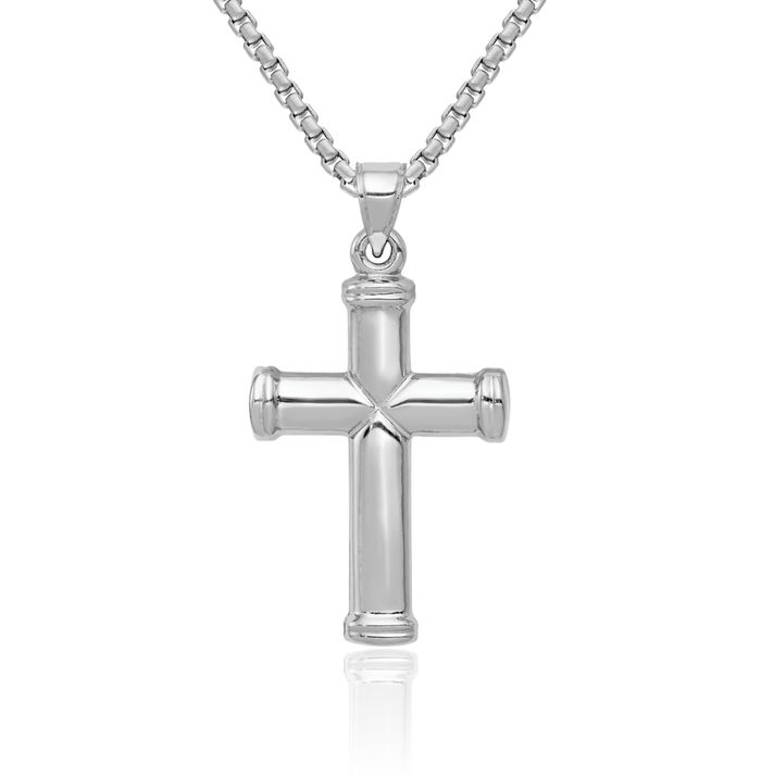 14K Solid White Gold Latin Mexican Holy Cross Necklace Religious Chain Pendant Jesus Christ Charm