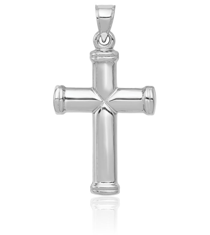 14K Solid White Gold Latin Mexican Holy Cross Necklace Religious Chain Pendant Jesus Christ Charm