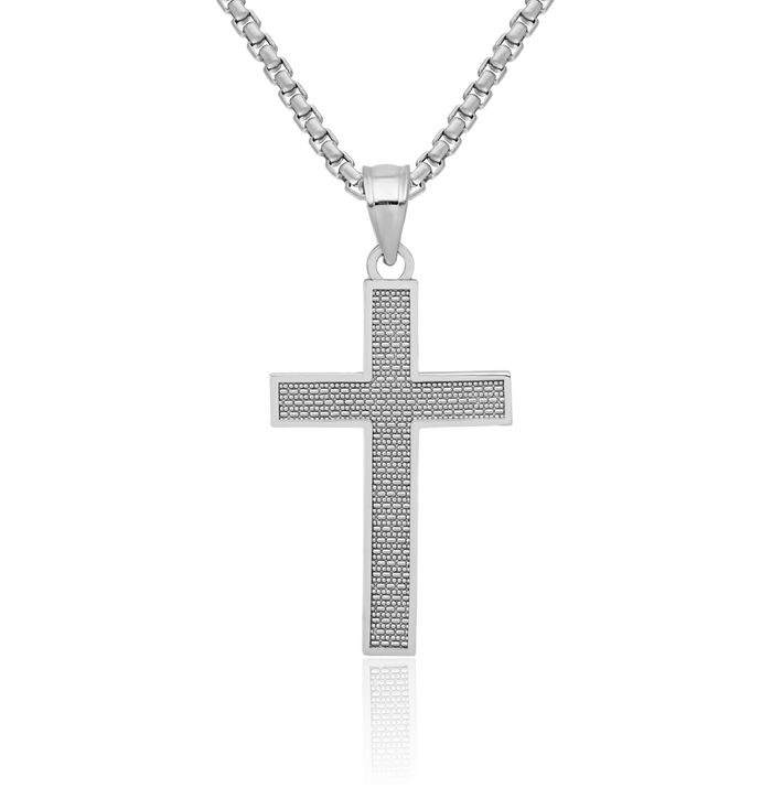 14K Solid White Gold Latin Mexican Holy Cross Necklace Religious Chain Pendant Jesus Christ Charm