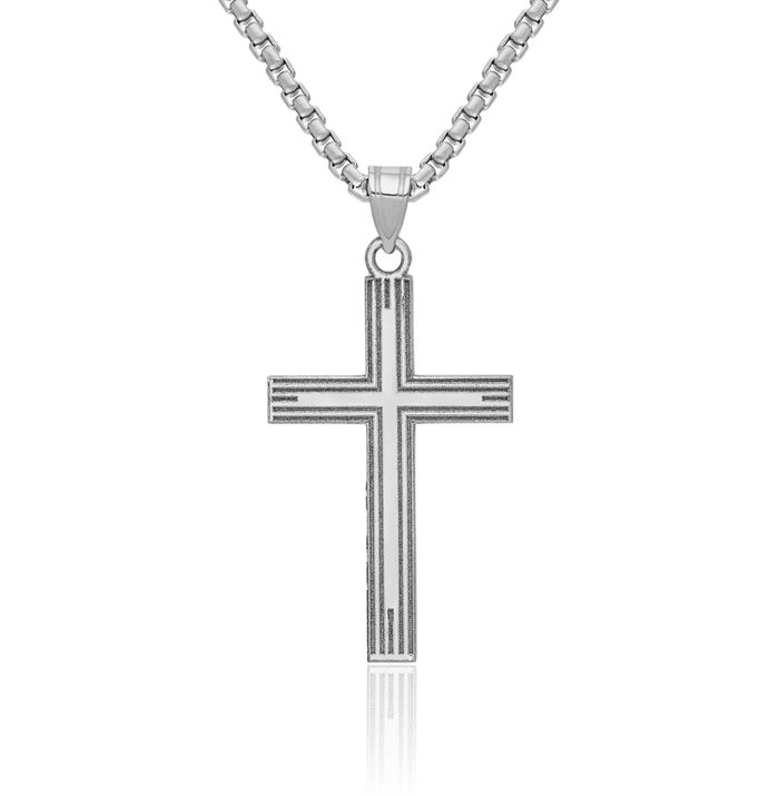 14K Solid White Gold Latin Mexican Holy Cross Necklace Religious Chain Pendant Jesus Christ Charm