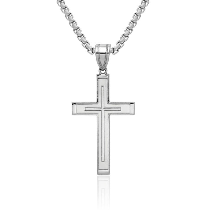 14K Solid White Gold Latin Mexican Holy Cross Necklace Religious Chain Pendant Jesus Christ Charm