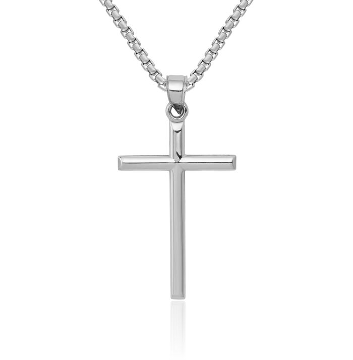 14K Solid White Gold Latin Mexican Holy Cross Necklace Religious Chain Pendant Jesus Christ Charm