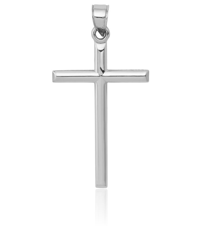 14K Solid White Gold Latin Mexican Holy Cross Necklace Religious Chain Pendant Jesus Christ Charm