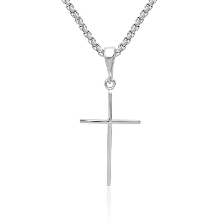 14K Solid White Gold Latin Mexican Holy Cross Necklace Religious Chain Pendant Jesus Christ Charm