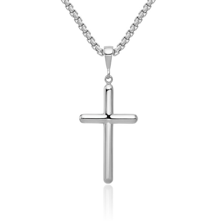 14K Solid White Gold Latin Mexican Holy Cross Necklace Religious Chain Pendant Jesus Christ Charm