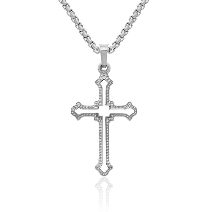 14K Solid White Gold Holy Cross Necklace Religious Chain Pendant Jesus Christ Charm