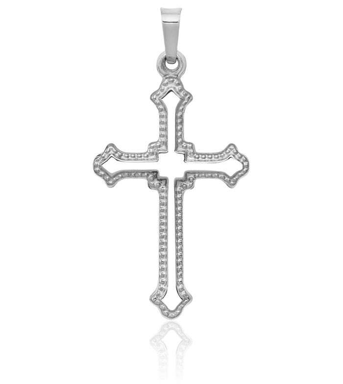 14K Solid White Gold Holy Cross Necklace Religious Chain Pendant Jesus Christ Charm