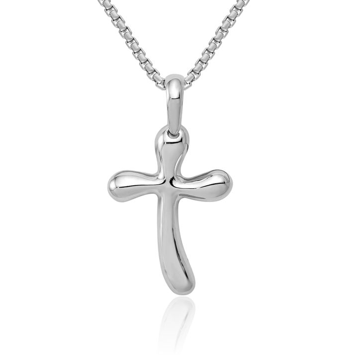 14K Solid White Gold Holy Cross Necklace Religious Chain Pendant Jesus Christ Charm