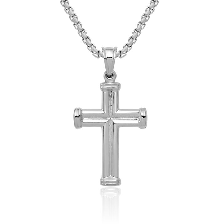 14K Solid White Gold Latin Mexican Holy Cross Necklace Religious Chain Pendant Jesus Christ Charm