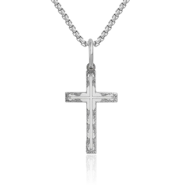 14K Solid White Gold Latin Mexican Holy Cross Necklace Religious Chain Pendant Jesus Christ Charm