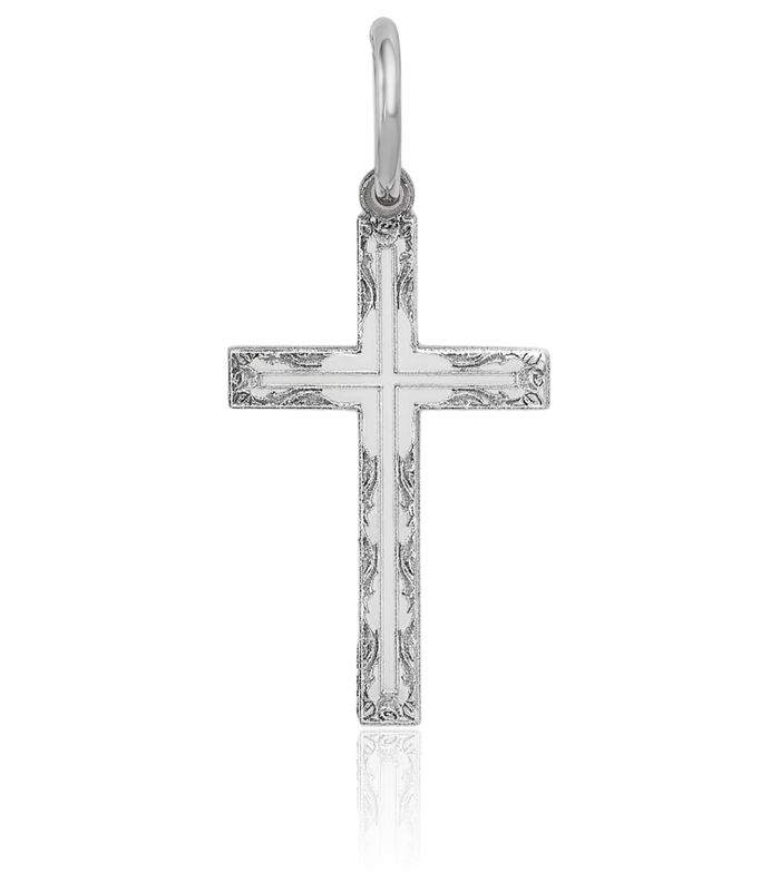 14K Solid White Gold Latin Mexican Holy Cross Necklace Religious Chain Pendant Jesus Christ Charm