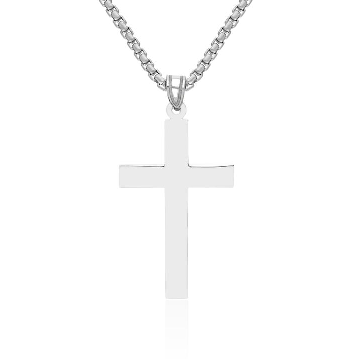 14K Solid White Gold Latin Mexican Holy Cross Necklace Religious Chain Pendant Jesus Christ Charm