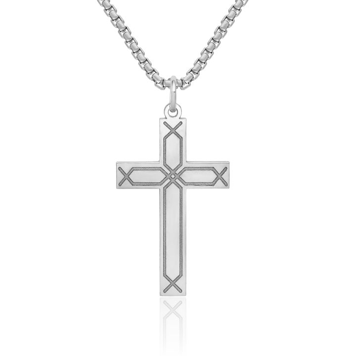 14K Solid White Gold Latin Mexican Holy Cross Necklace Religious Chain Pendant Jesus Christ Charm