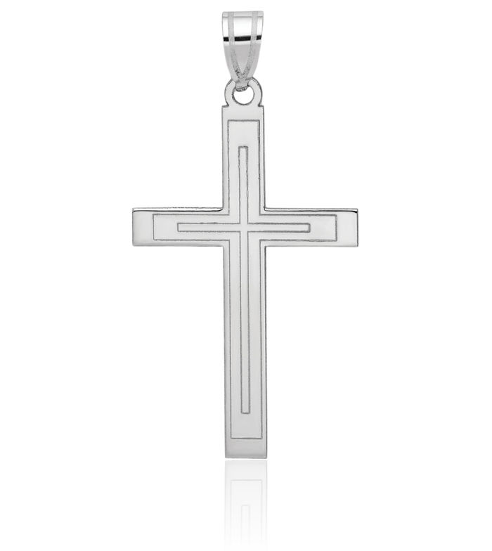 14K Solid White Gold Latin Mexican Holy Cross Necklace Religious Chain Pendant Jesus Christ Charm