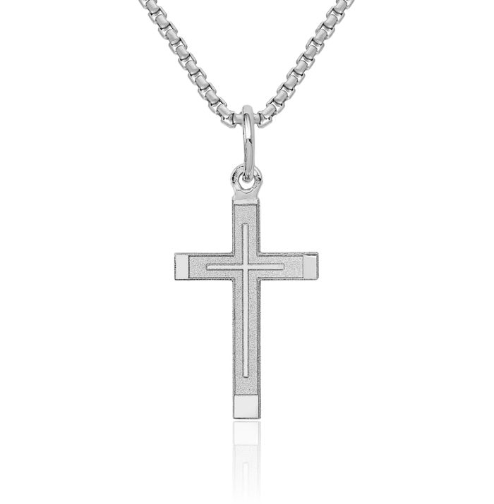 14K Solid White Gold Latin Mexican Holy Cross Necklace Religious Chain Pendant Jesus Christ Charm