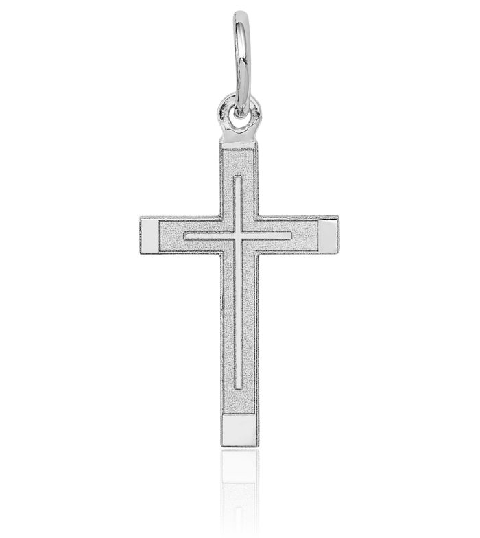 14K Solid White Gold Latin Mexican Holy Cross Necklace Religious Chain Pendant Jesus Christ Charm