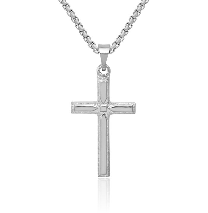 14K Solid White Gold Latin Mexican Holy Cross Necklace Religious Chain Pendant Jesus Christ Charm