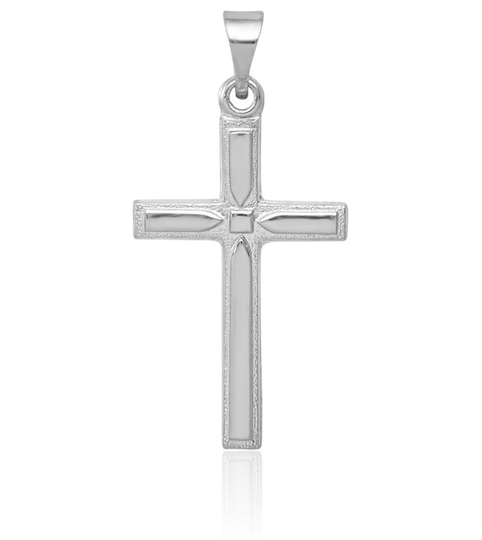 14K Solid White Gold Latin Mexican Holy Cross Necklace Religious Chain Pendant Jesus Christ Charm