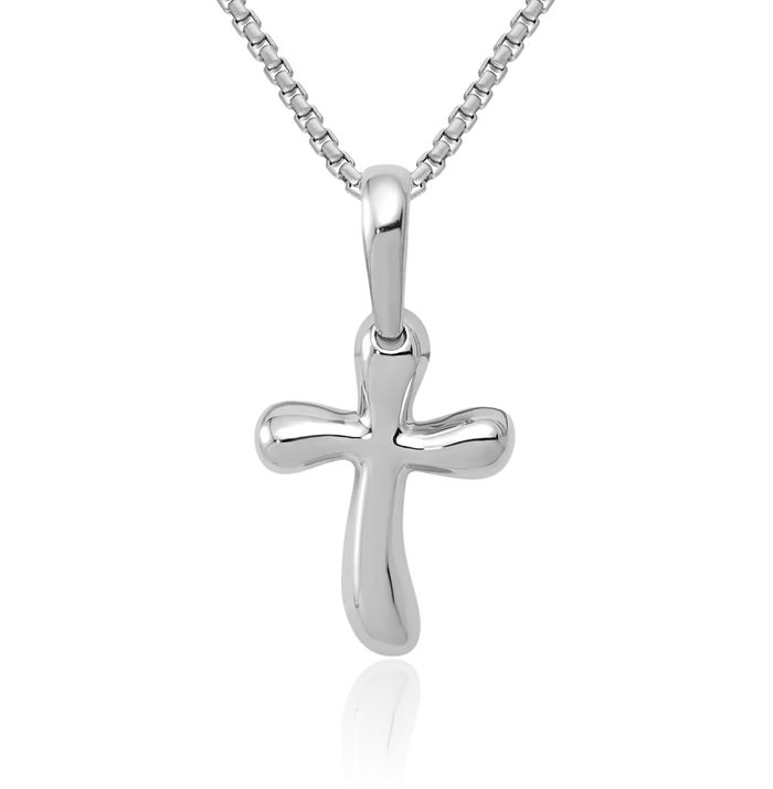 14K Solid White Gold Holy Cross Necklace Religious Chain Pendant Jesus Christ Charm