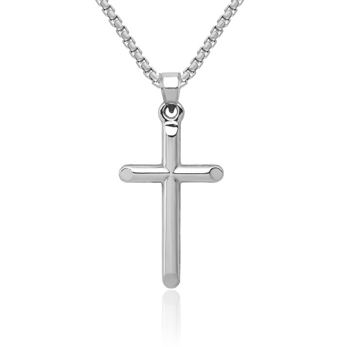 14K Solid White Gold Latin Mexican Holy Cross Necklace Religious Chain Pendant Jesus Christ Charm