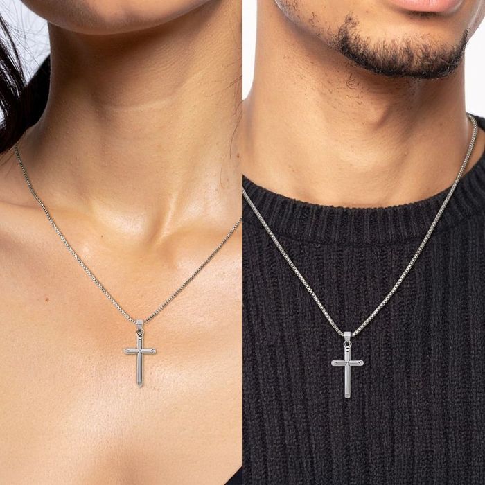 With Thick Chain Solid White Gold XL Crucifix Hip-Hop Mens Cross
