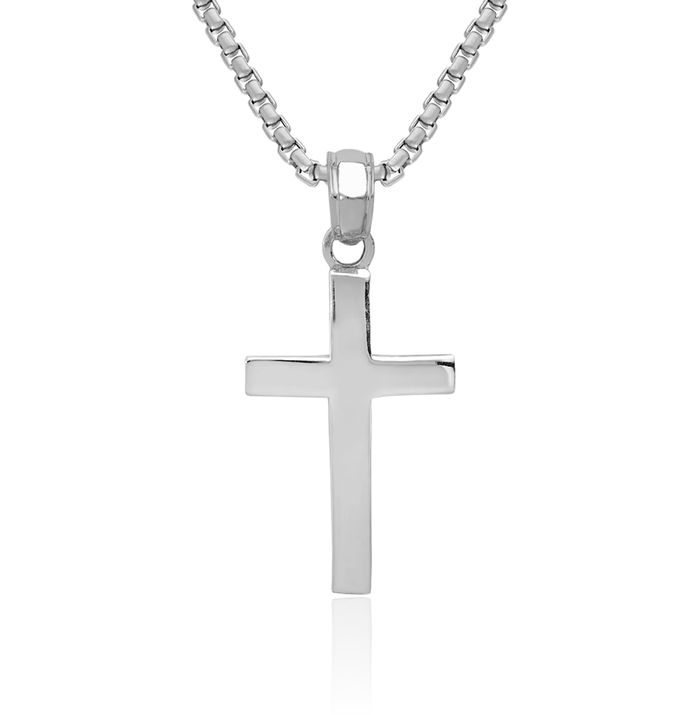 14K Solid White Gold Latin Mexican Holy Cross Necklace Religious Chain Pendant Jesus Christ Charm