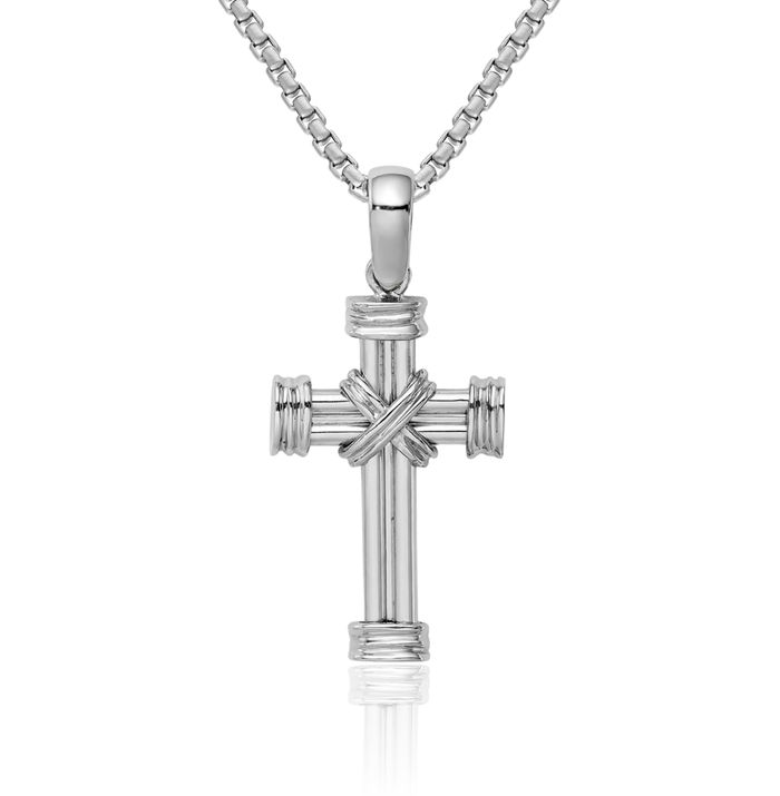 14K Solid White Gold Holy Cross Necklace Religious Chain Pendant Jesus Christ Charm