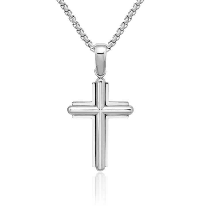 14K Solid White Gold Latin Mexican Holy Cross Necklace Religious Chain Pendant Jesus Christ Charm