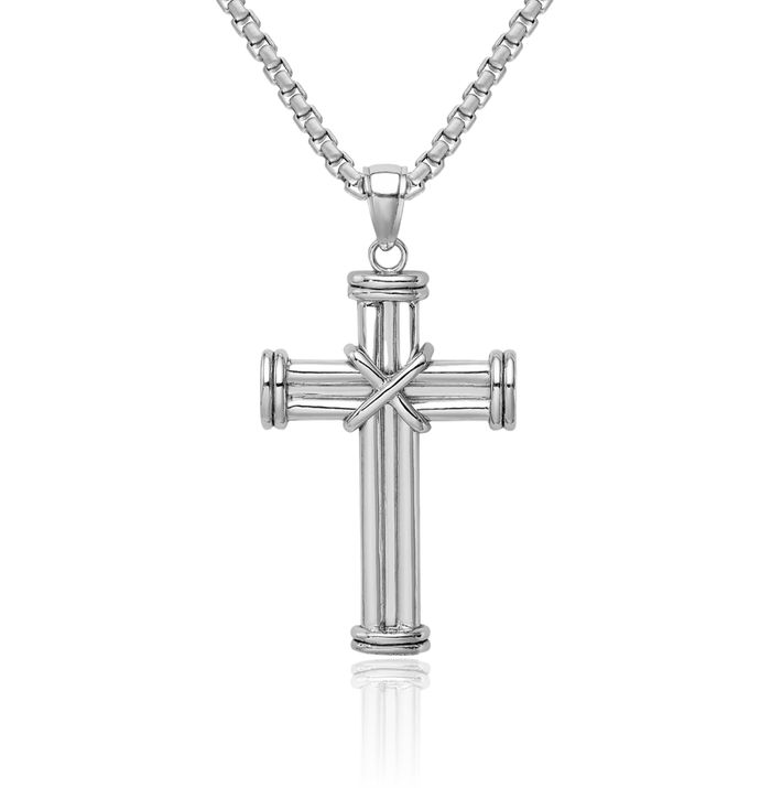 14K Solid White Gold Holy Cross Necklace Religious Chain Pendant Jesus Christ Charm