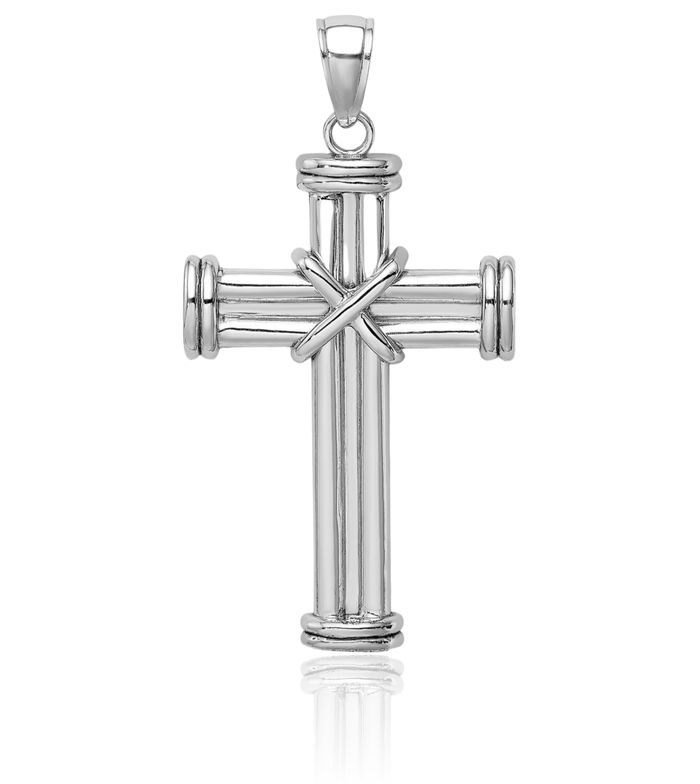 14K Solid White Gold Holy Cross Necklace Religious Chain Pendant Jesus Christ Charm