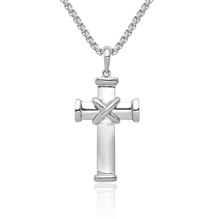 14K Solid White Gold Latin Mexican Holy Cross Necklace Religious Chain Pendant Jesus Christ Christian Charm