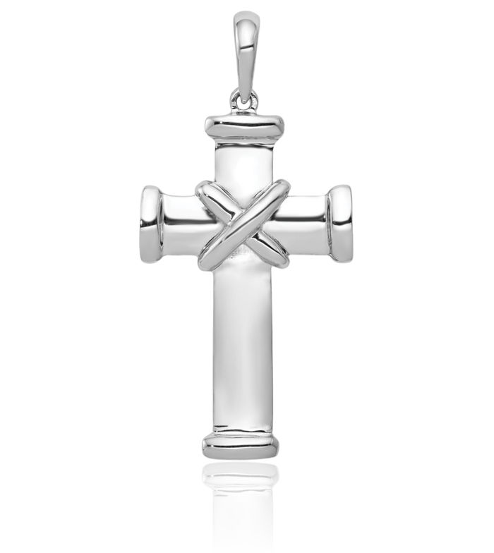 14K Solid White Gold Latin Mexican Holy Cross Necklace Religious Chain Pendant Jesus Christ Christian Charm