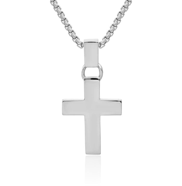 14K Solid White Gold Latin Mexican Holy Cross Necklace Religious Chain Pendant Jesus Christ Charm