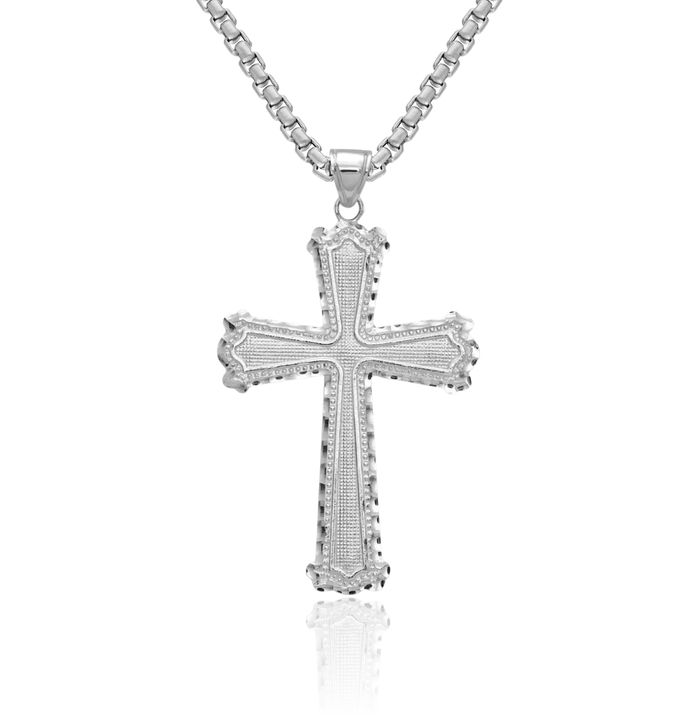 14K Solid White Gold Holy Cross Necklace Religious Chain Pendant Jesus Christ Charm