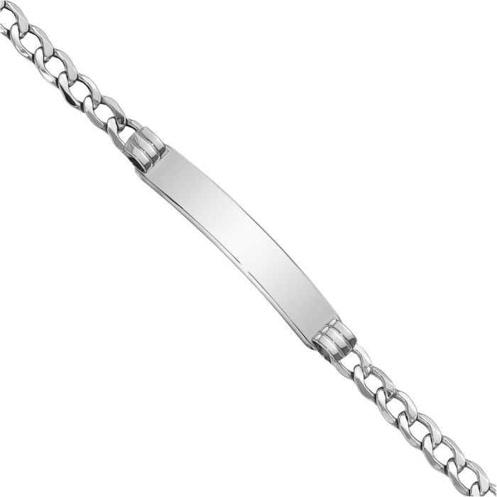 14K Solid White Gold Cuban Name Bar Identification ID Bracelet