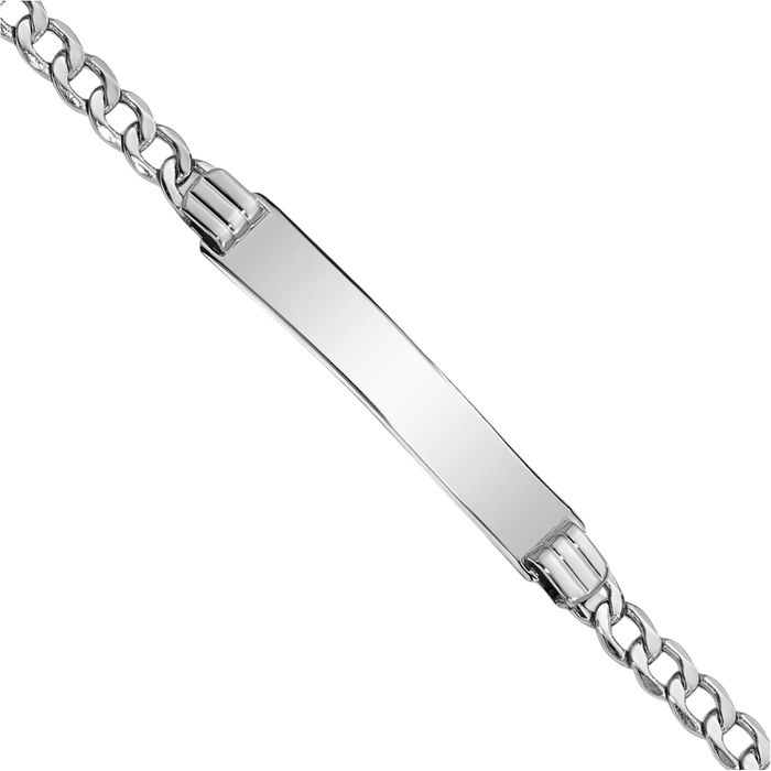 14K Solid White Gold Cuban Link Name Bar Identification ID Bracelet