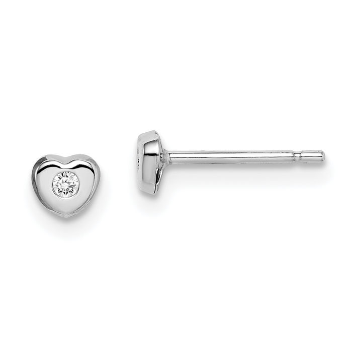 14K Solid White Gold Cubic Zirconia CZ Heart Stud Earrings