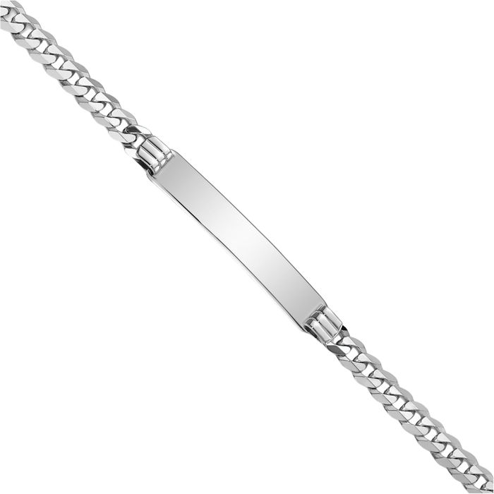 14K Solid White Gold Curb Link Name Bar Identification ID Bracelet