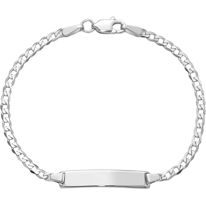 14K Solid White Gold Curb Link Name Bar Identification ID Bracelet