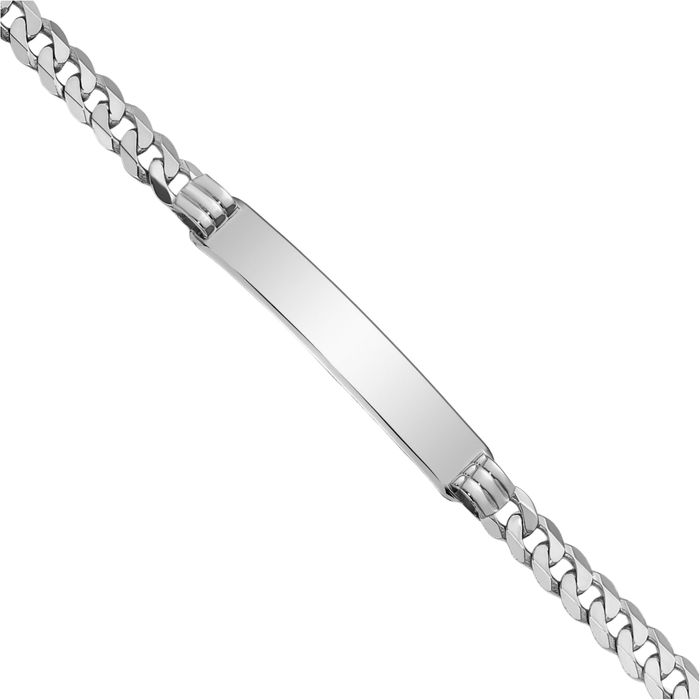 14K Solid White Gold Curb Link Name Bar Identification ID Bracelet