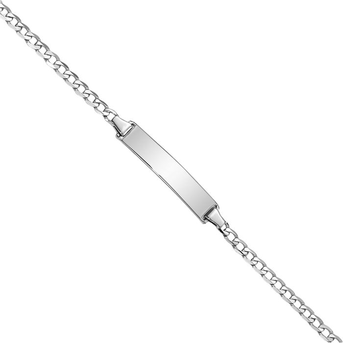 14K Solid White Gold Curb Link Name Bar Identification ID Bracelet